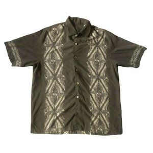 Tommy Bahama Crane Hawaiian Shirt Brown Silk Button Down Men Large L